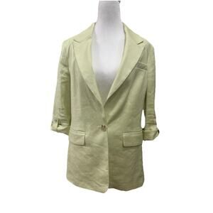 Anthropologie Maeve Blazer Women’s 4 Green Linen Blend Roll Sleeve Career Work